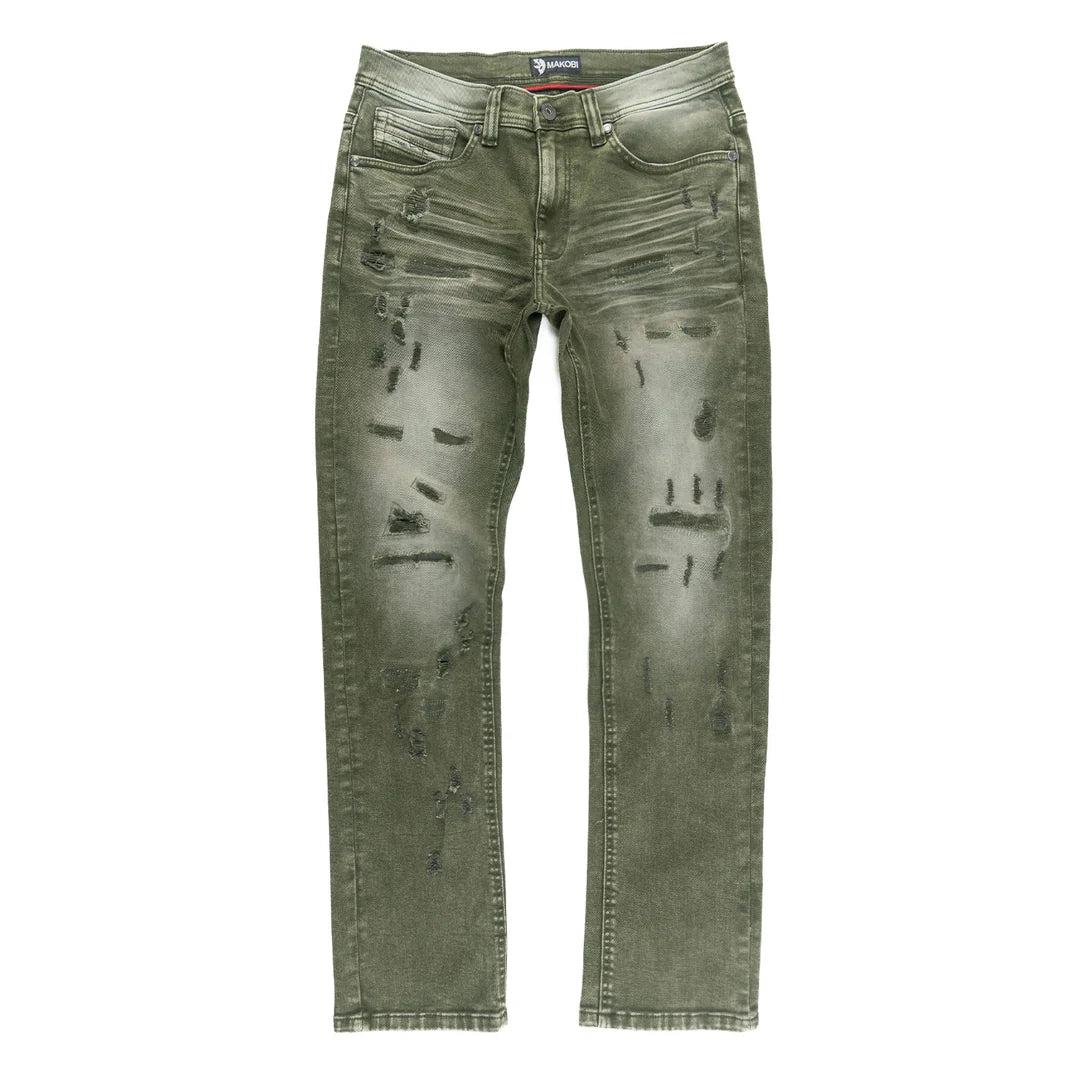 Makobi Bionco Olive Ripped Denim Jeans (M1753)