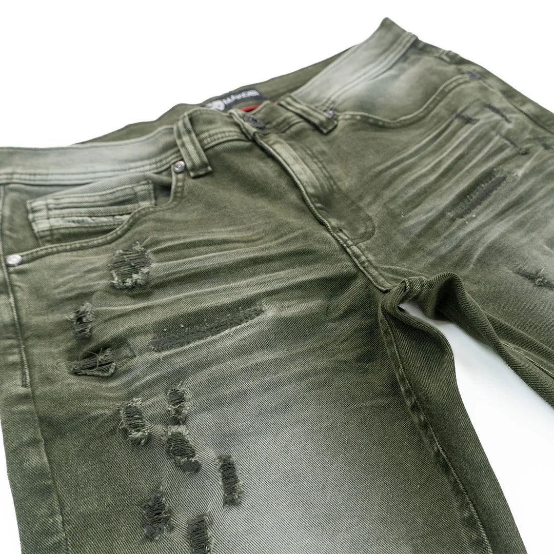 Makobi Bionco Olive Ripped Denim Jeans (M1753)