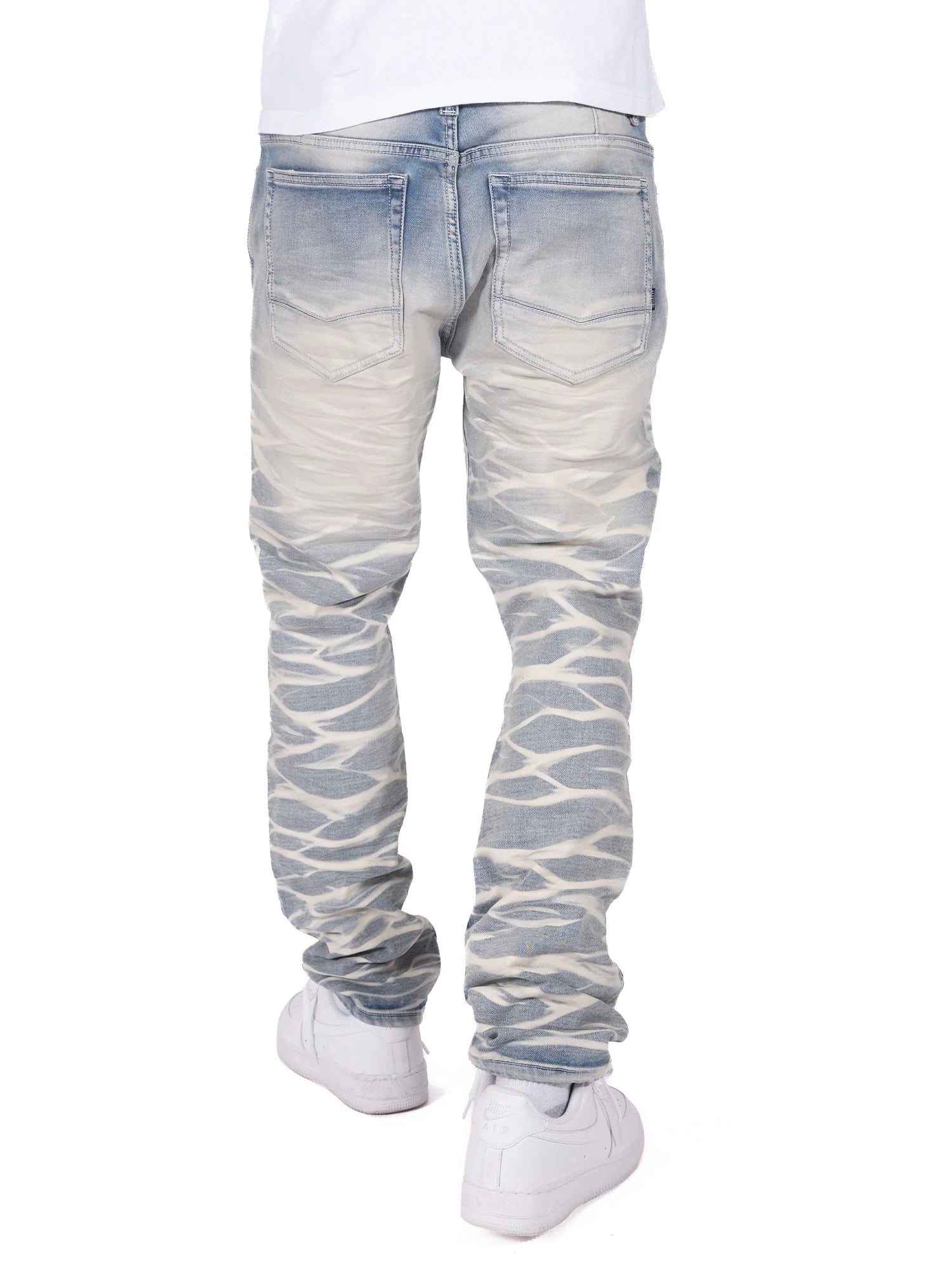 Full-length view of the Makobi Toronto Light Wash Denim Jeans highlighting the relaxed fit and trendy style