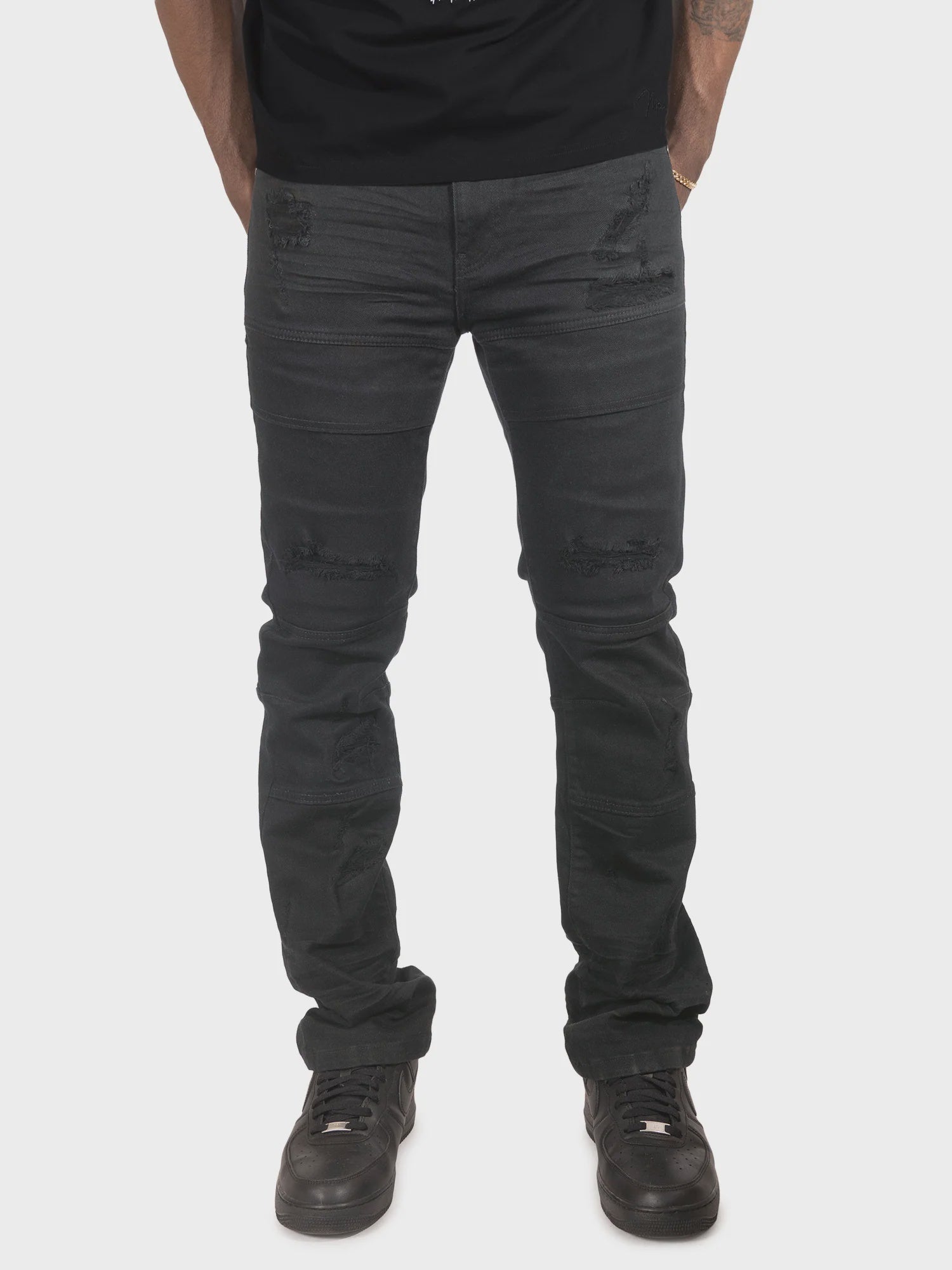 Makobi Bruno Black Ripped Denim Jeans with stylish distressed details