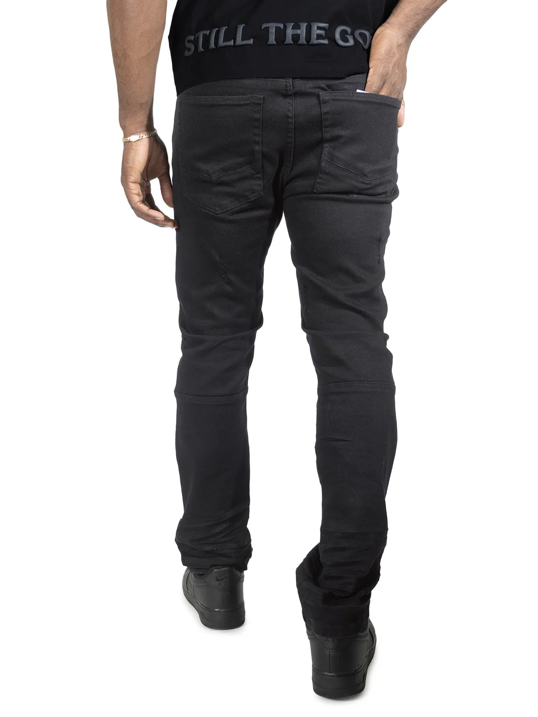 Makobi Bruno M1965 Black Ripped Denim Jeans showcasing modern ripped design