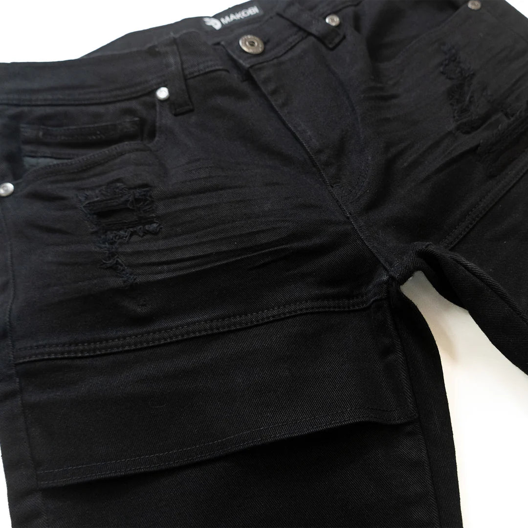 Makobi Bruno M1965 Black Ripped Denim Jeans with classic five-pocket style and ripped accents