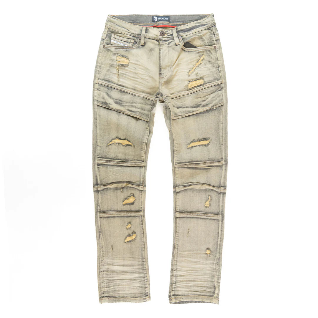 Full-length view of Makobi Bruno M1965 jeans emphasizing relaxed fit and trendy look