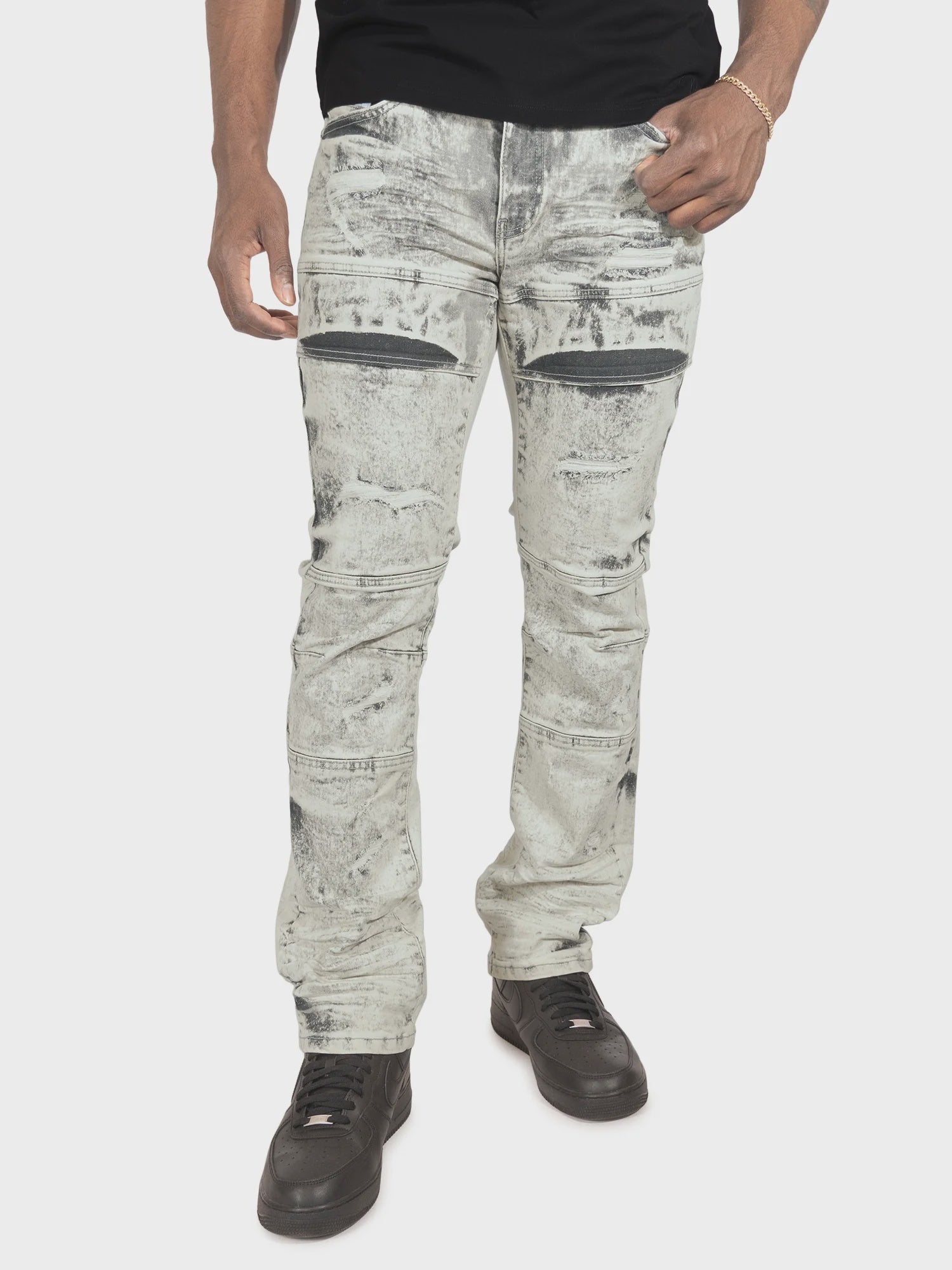 Makobi Bruno Grey Ripped Denim Jeans showcasing distressed details and stylish fit