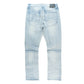 Full view of Makobi Bruno Style M1965 Light Blue Wash Ripped Denim Jeans showcasing fit and style