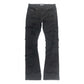 Makobi Pastoni Black/Black Ripped Stacked Flare Denim Jeans (M1984)