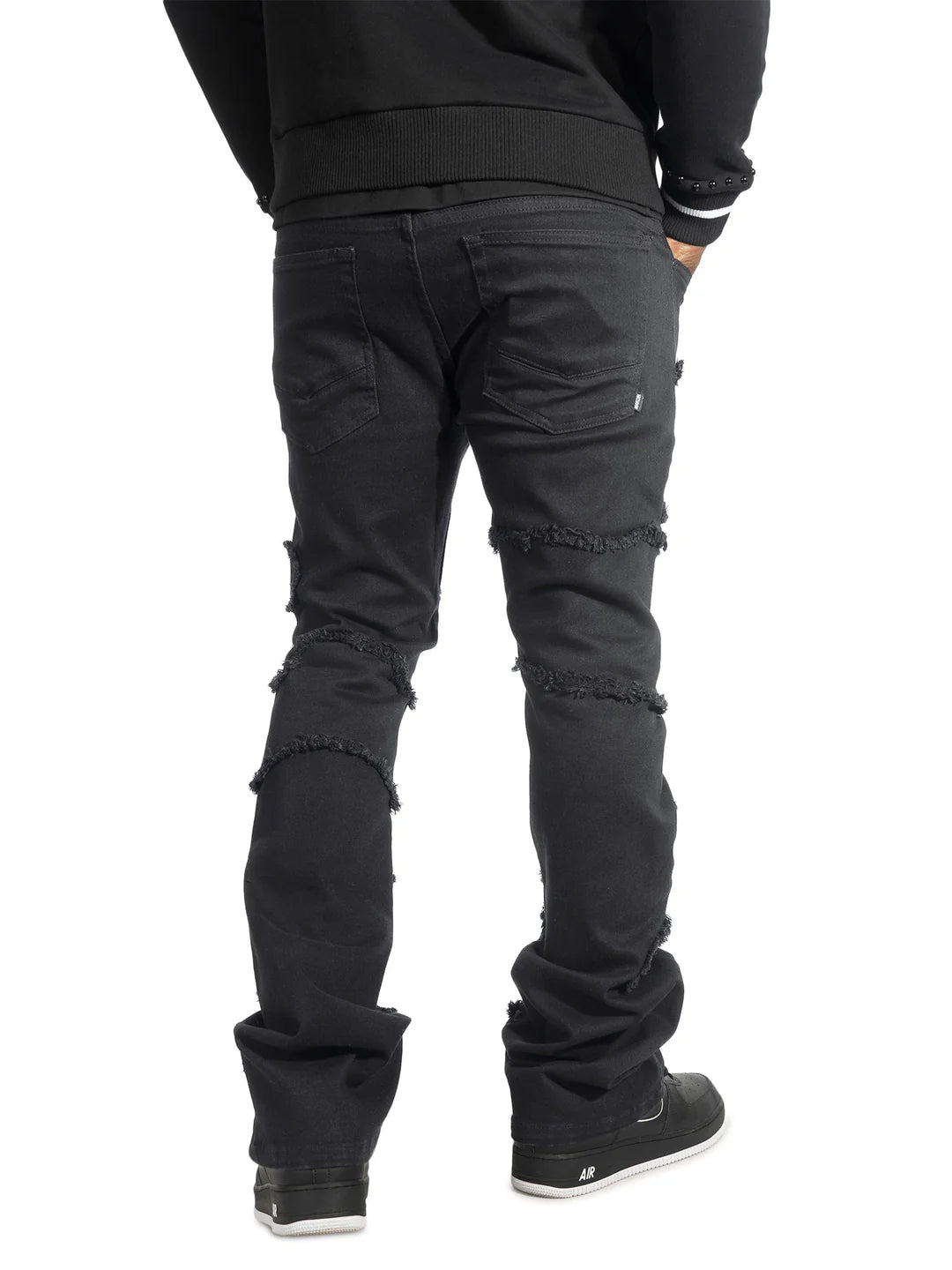 Makobi Pastoni Black/Black Ripped Stacked Flare Denim Jeans (M1984)