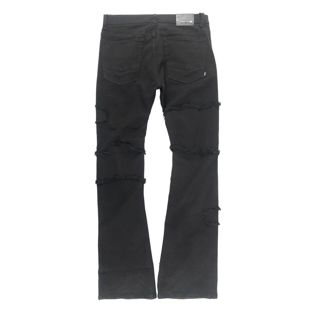 Makobi Pastoni Black/Black Ripped Stacked Flare Denim Jeans (M1984)