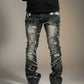 Makobi Pastoni Black Wash Ripped Stacked Flare Denim Jeans (M1984)