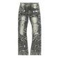 Makobi Pastoni Black Wash Ripped Stacked Flare Denim Jeans (M1984)