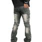 Makobi Pastoni Black Wash Ripped Stacked Flare Denim Jeans (M1984)