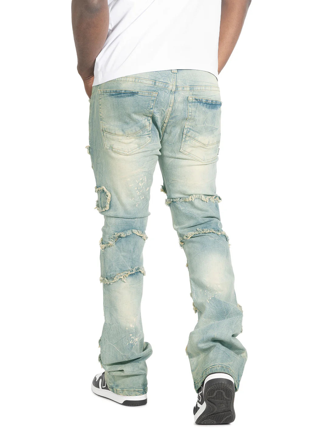 Makobi Pastoni Dirt Ripped Stacked Flare Denim Jeans (M1984)