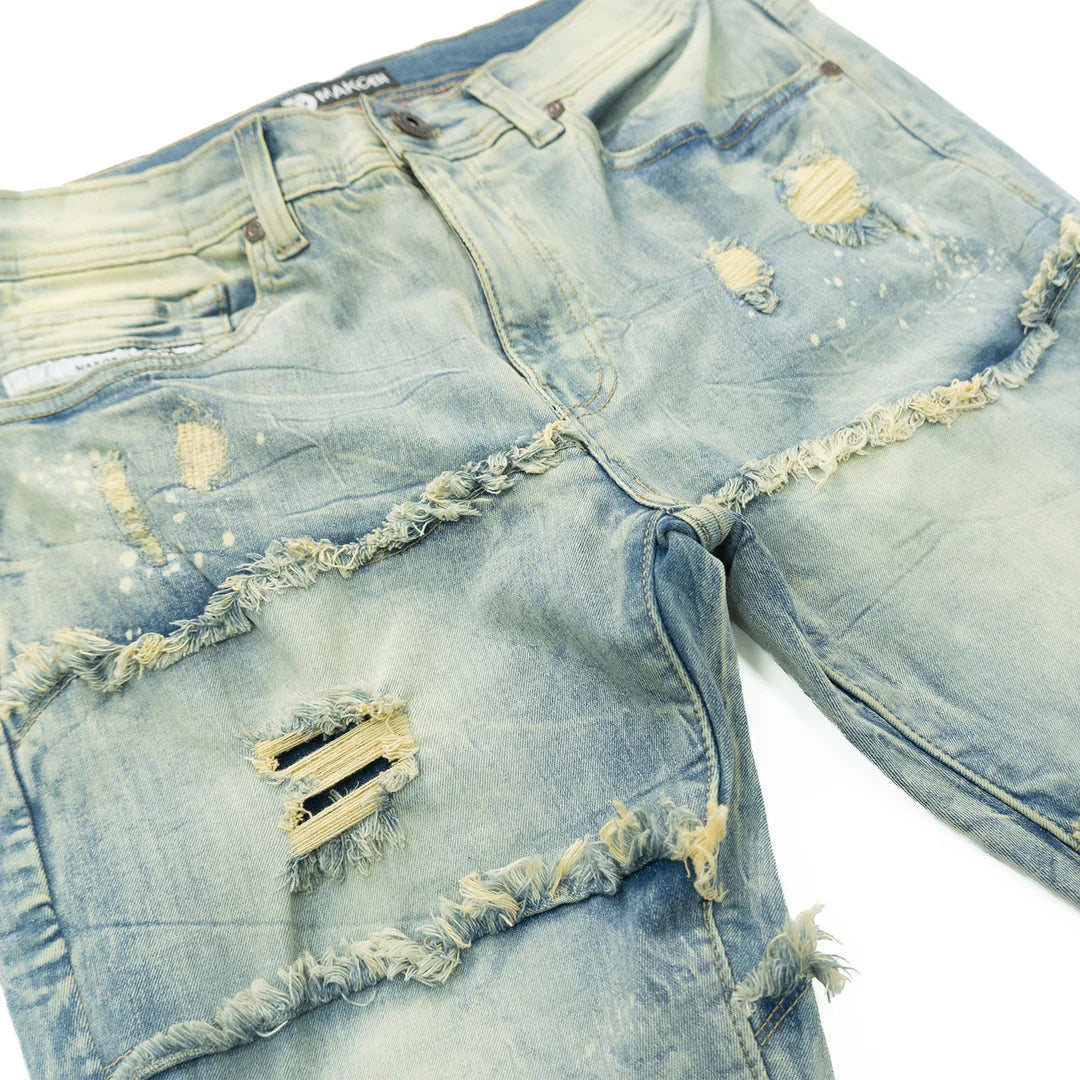 Makobi Pastoni Dirt Ripped Stacked Flare Denim Jeans (M1984)