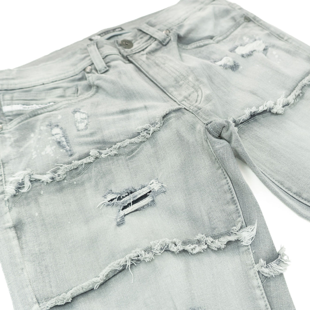 Makobi Pastoni Grey Ripped Stacked Flare Denim Jeans (M1984)