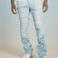 Makobi Pastoni Light Wash Ripped Stacked Flare Denim Jeans (M1984)