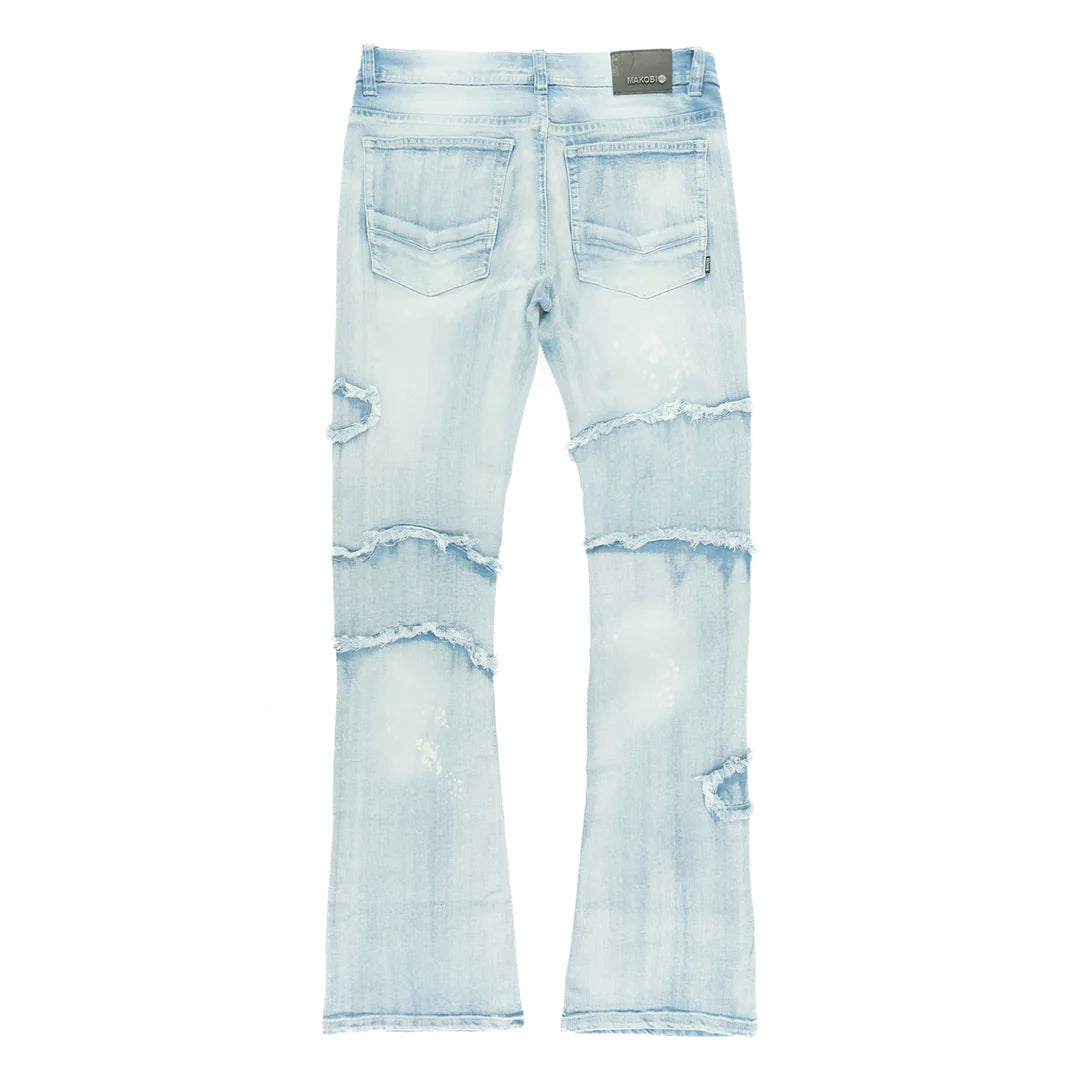 Makobi Pastoni Light Wash Ripped Stacked Flare Denim Jeans (M1984)