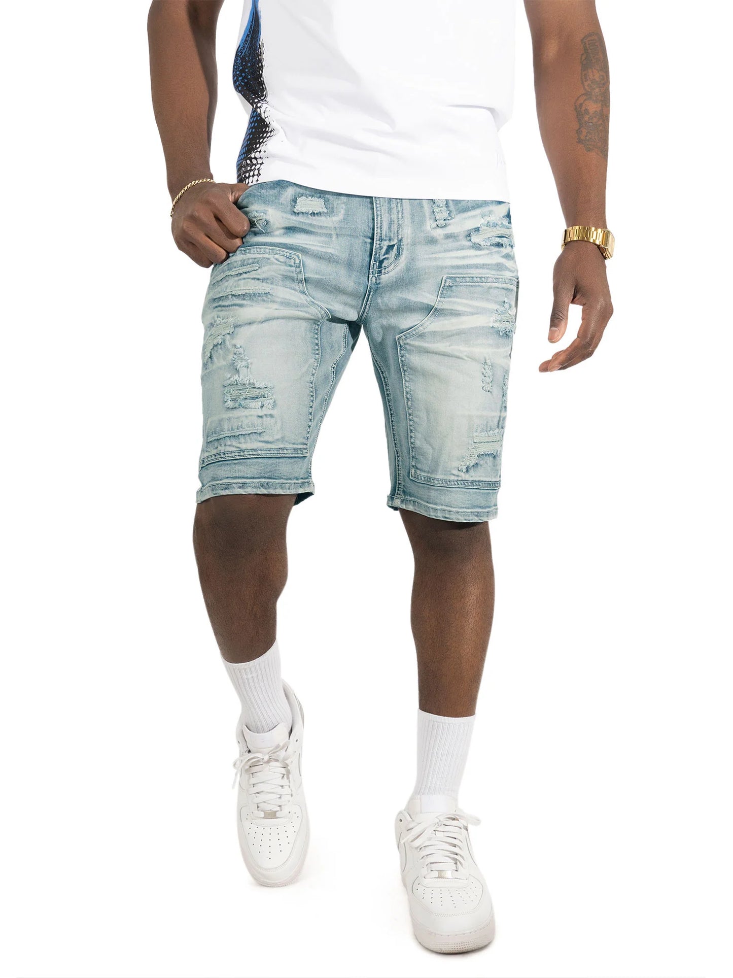 Makobi Prego Light Blue Wash Denim Shorts (M904)
