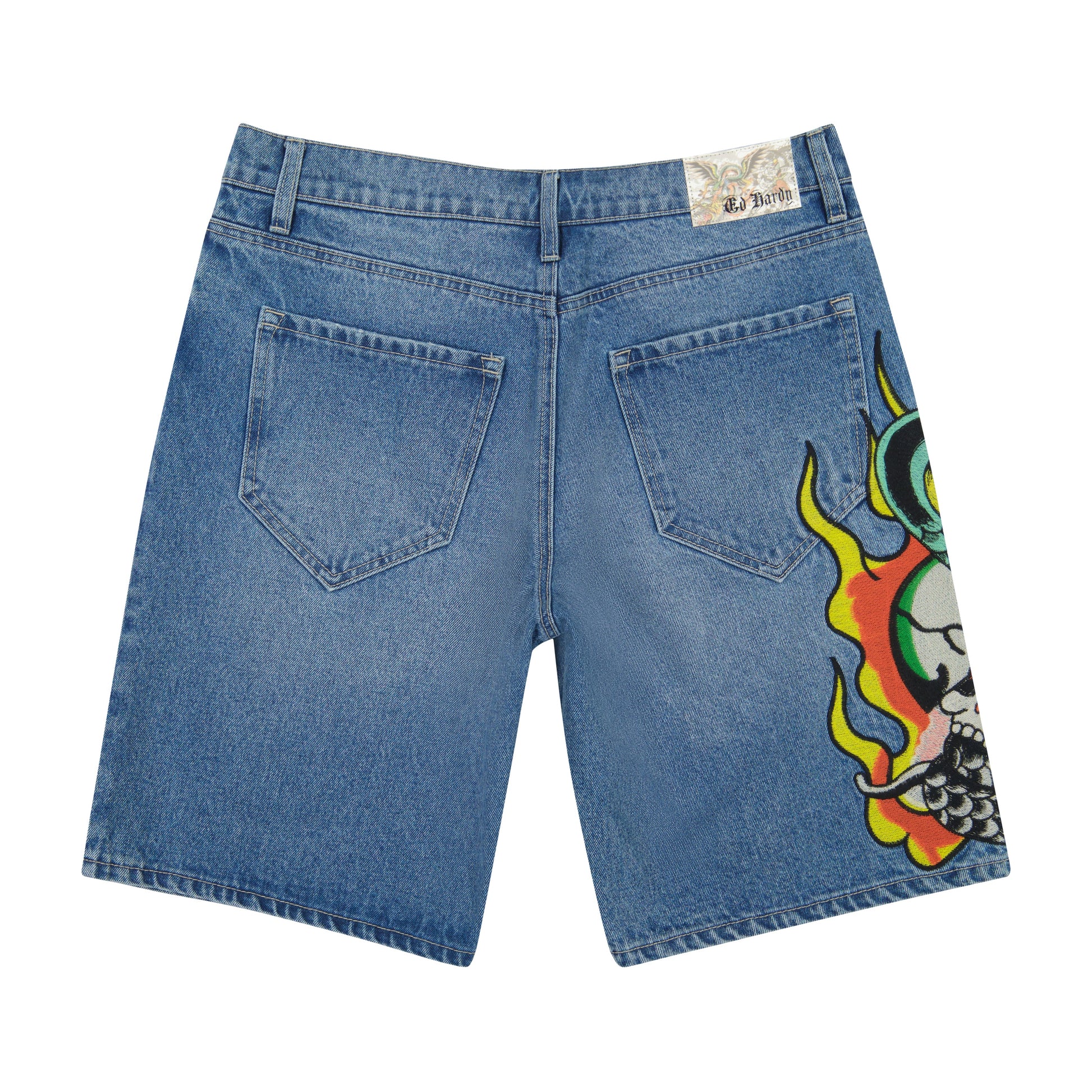  High-quality Ed Hardy Fire Cobra Skater Shorts - 2K Wash featuring a unique cobra design and 2K washed finish for a trendy and edgy look