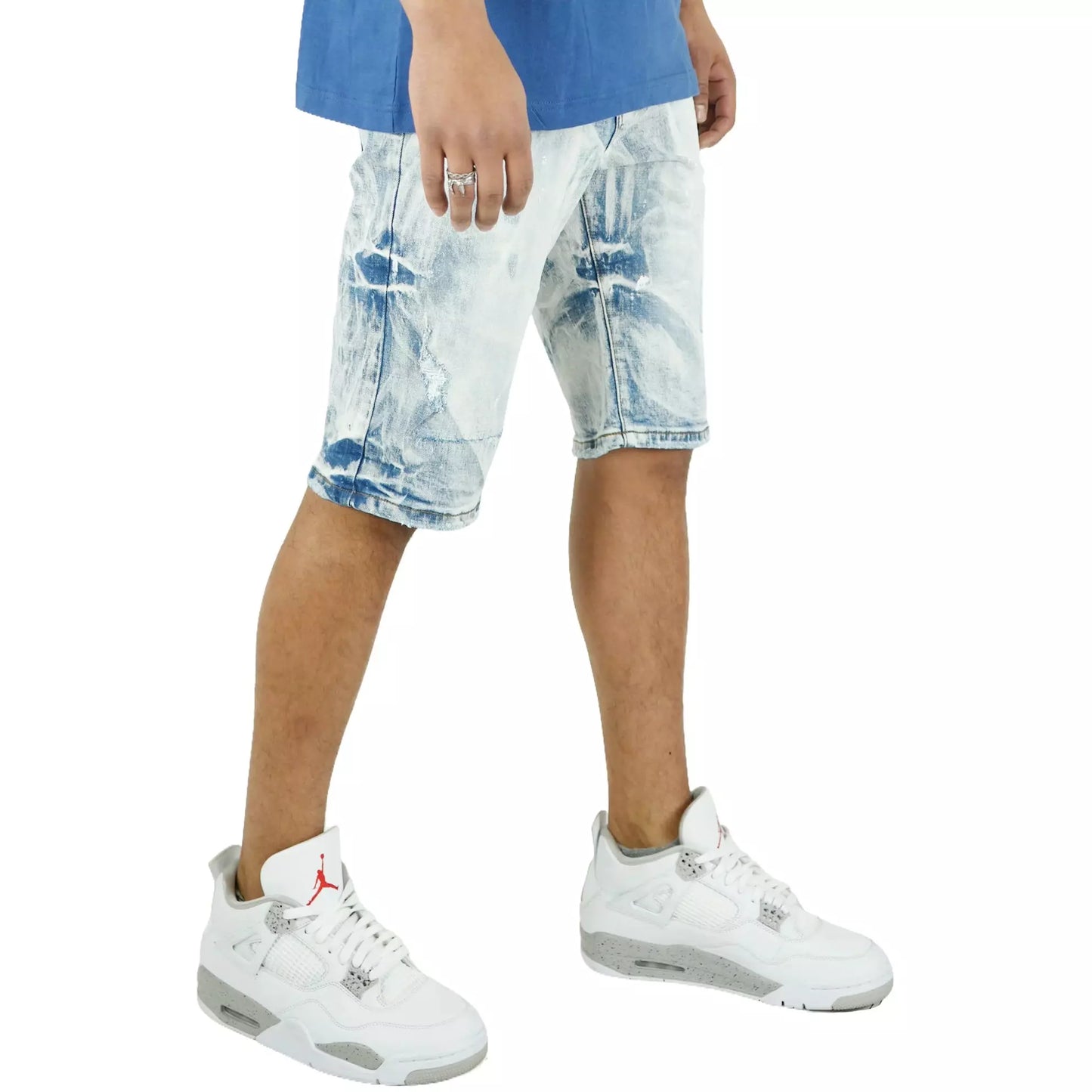 Preme Light Indigo Ripped Denim Shorts (PR-WB-1083)