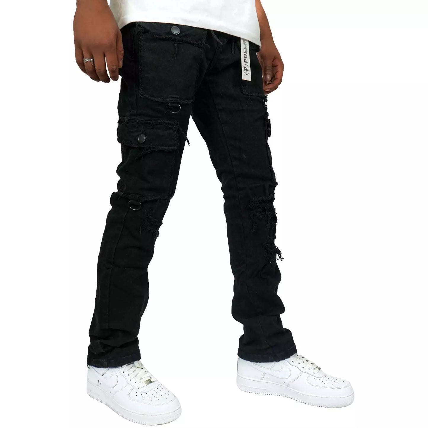 PREME Black Ripped Cargo Denim Jeans (PR-WB-1285)