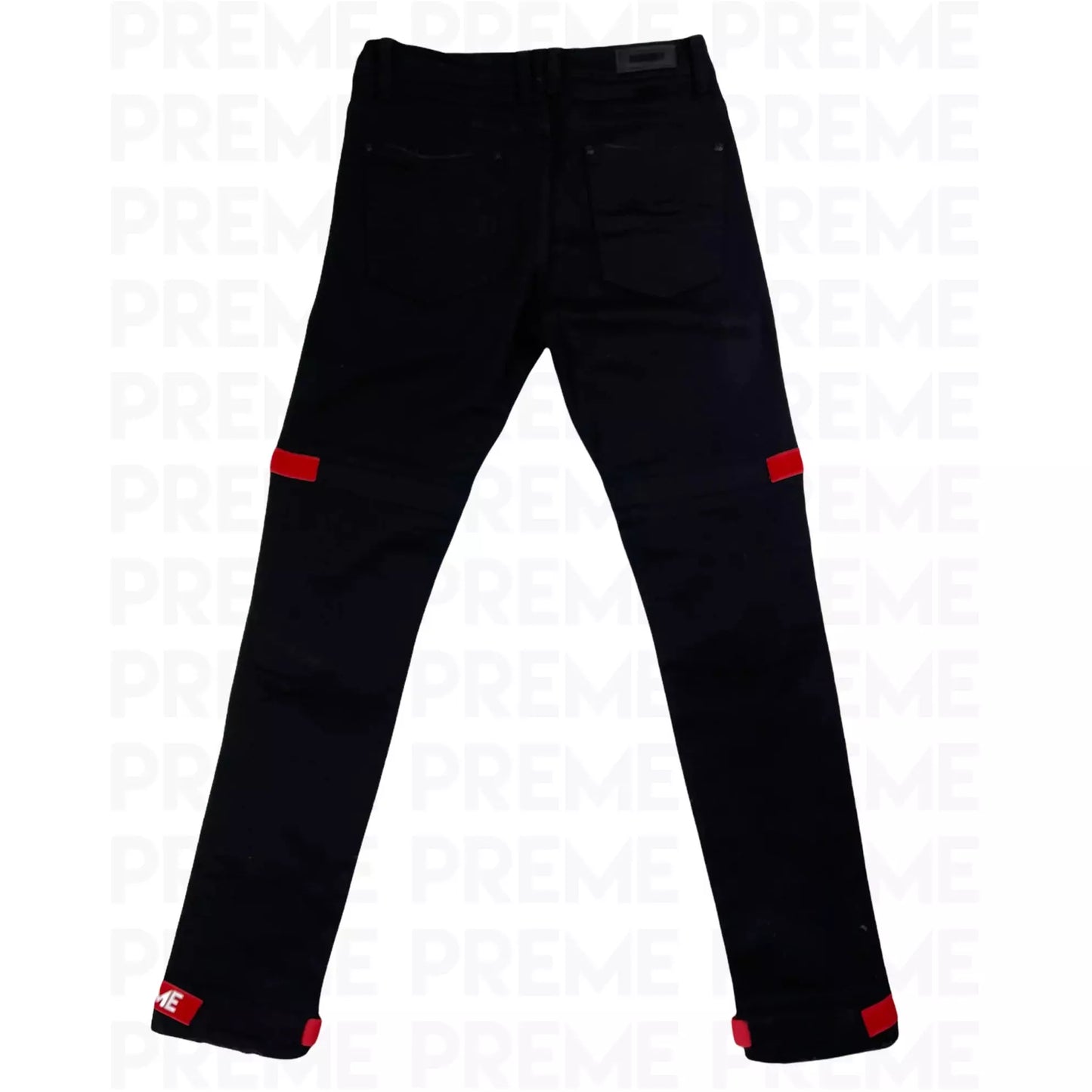 Preme Buffalo Red Strap Black Denim Jeans (PR-WB-841)