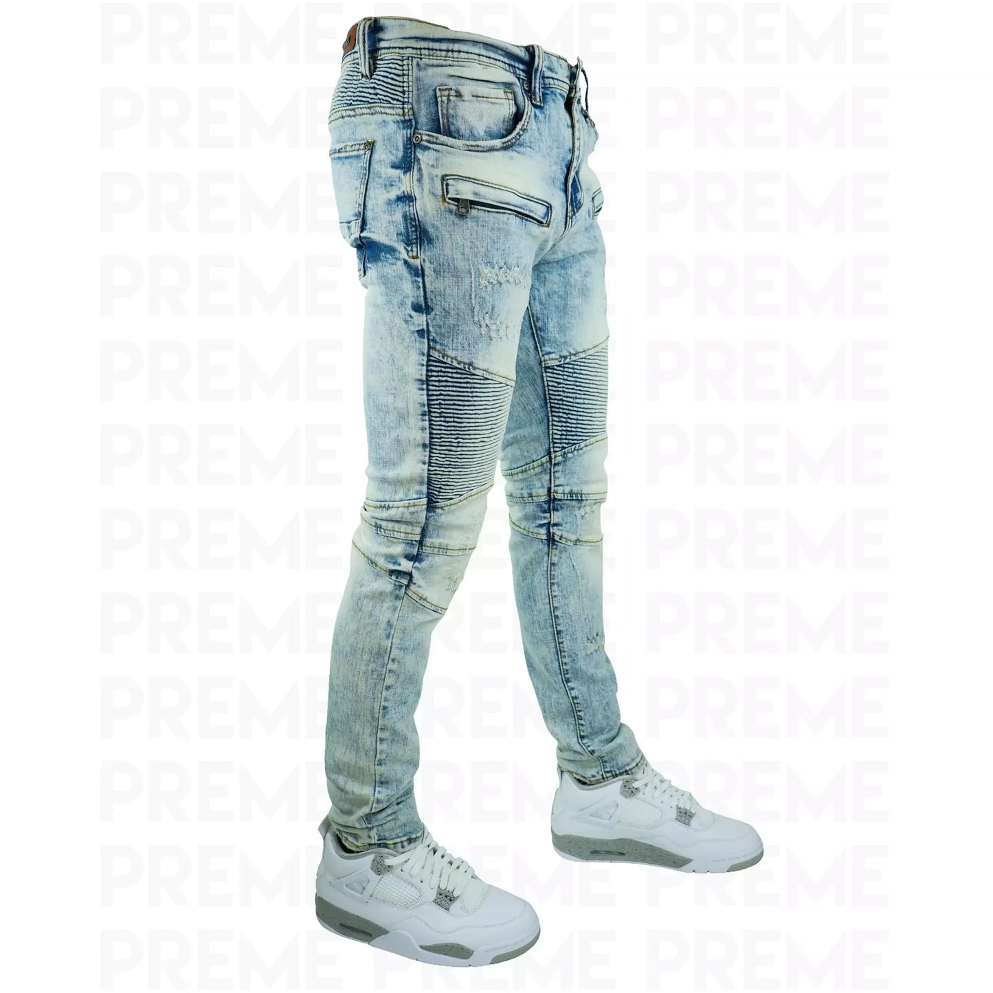 Preme Indigo Blue Biker Denim Jeans (PR-WB-873)