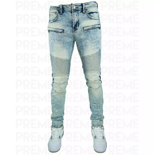 Preme Indigo Blue Biker Denim Jeans (PR-WB-873)