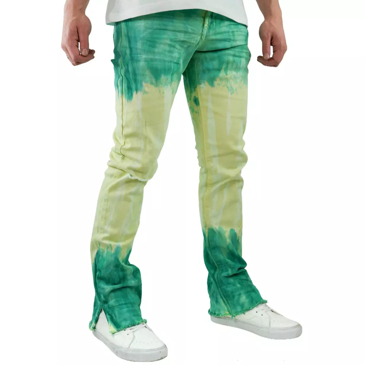 Preme Dip Dye Green On Yellow Stacked Jeans (PR-WB-965)