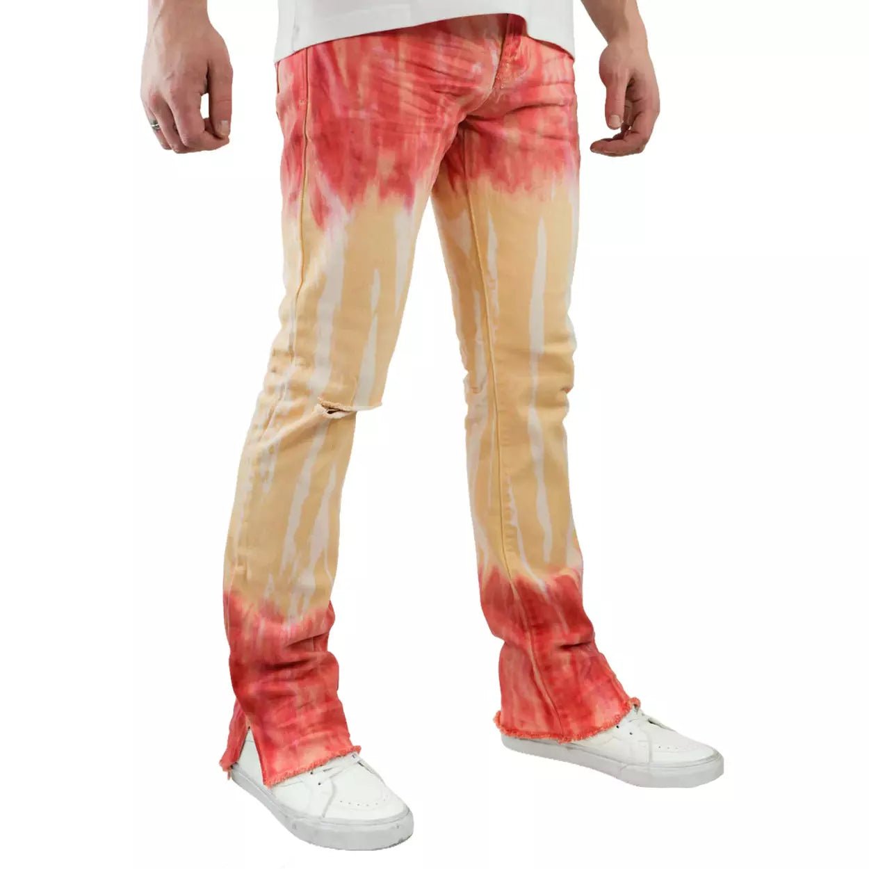 Preme Dip Dye Red On Yellow Stacked Jeans (PR-WB-966)