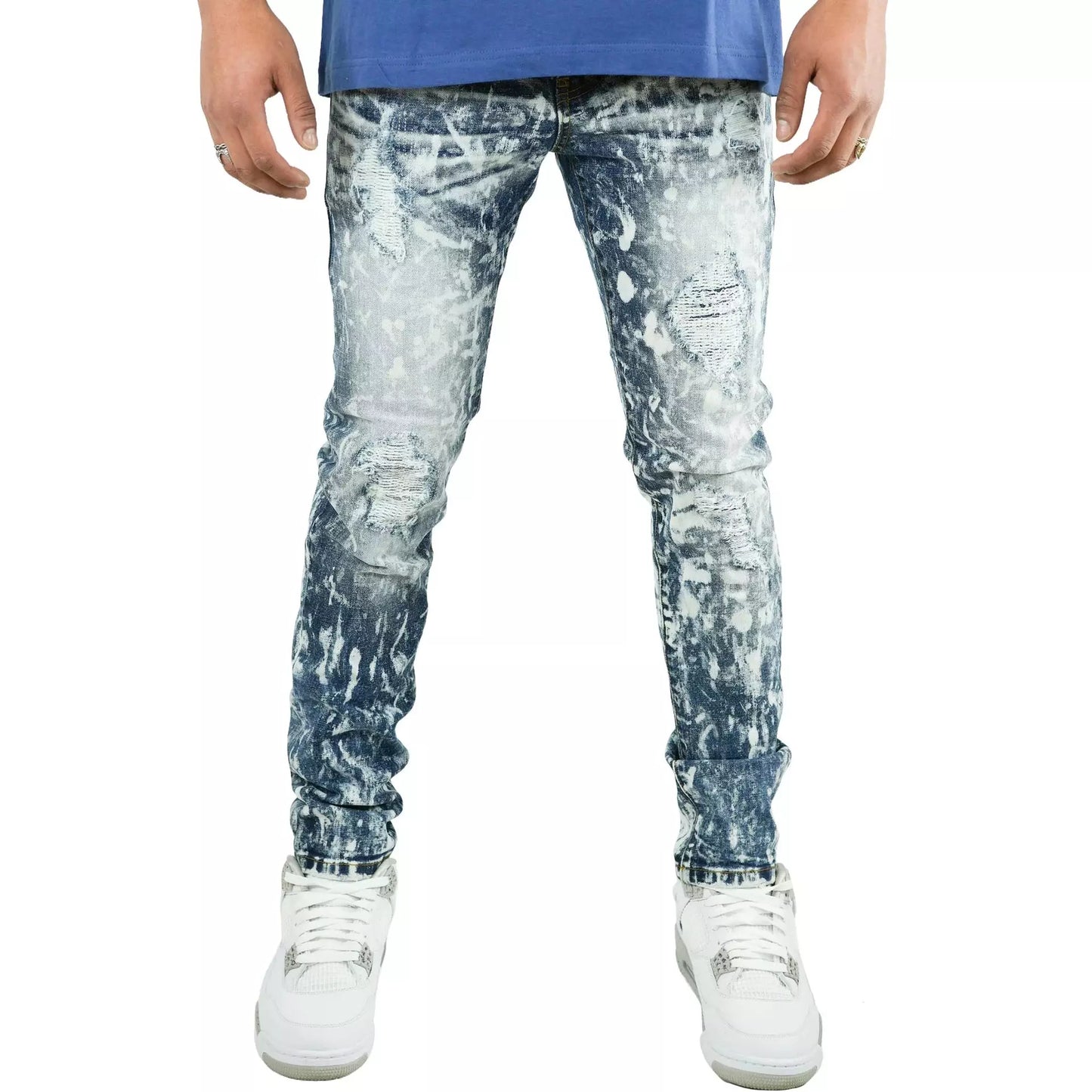 Preme Blue Indigo Ripped Washed Denim Jeans (PR-WB-987)