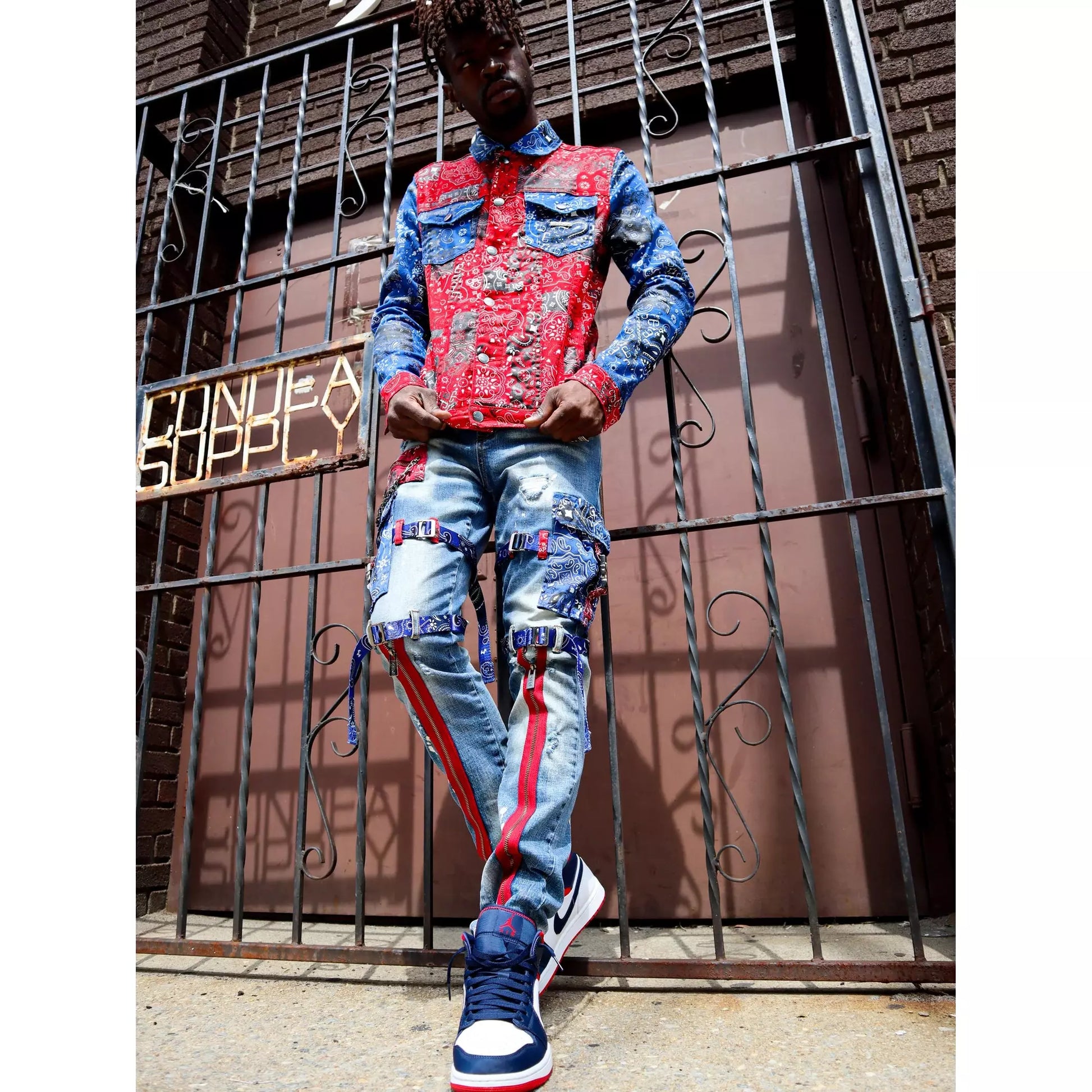 Stylish Preme Indigo Red/Blue Paisley Denim Jeans (PR-WB-860) with a comfortable fit and bold design