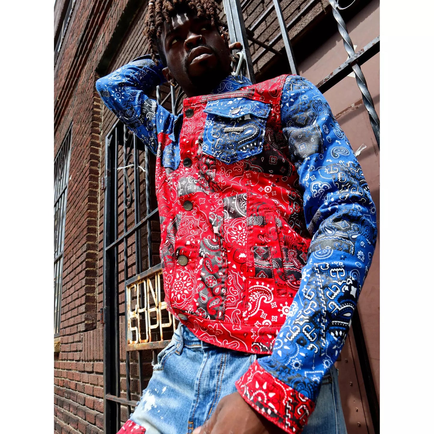 Preme Red/Blue Paisley Denim Jacket (PR-WJKT-140)