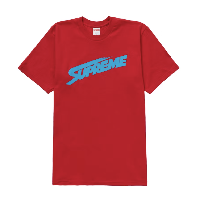 Red Supreme Mont Blanc Tee from Fall/Winter 23 collection, featuring iconic logo