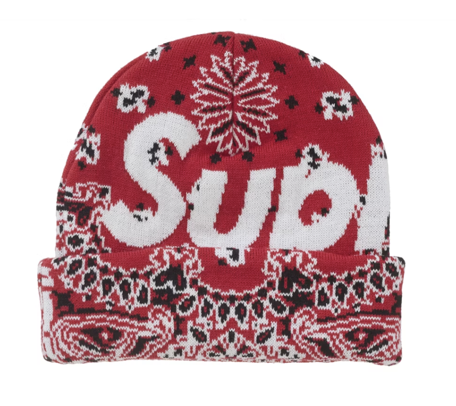 Red Supreme Bandana Big Logo Beanie from Fall/Winter 24 collection