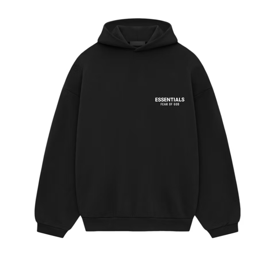 Black Fear of God Essentials Fleece Hoodie from Fall/Winter 24 collection