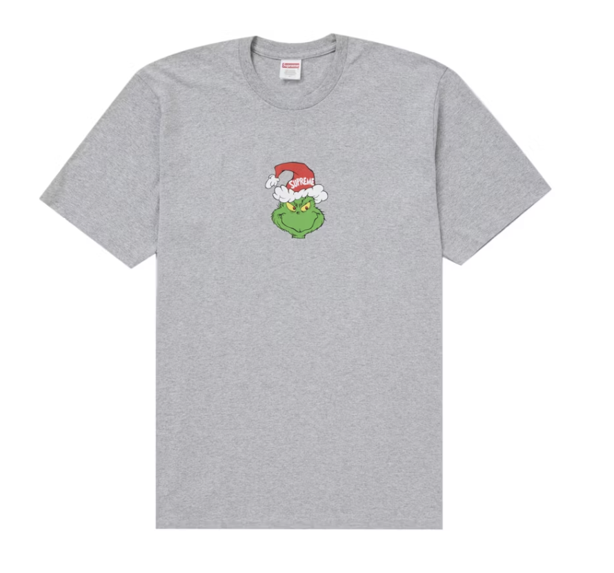 Supreme Grinch Tee - Heather Grey (FW24) featuring iconic Grinch character