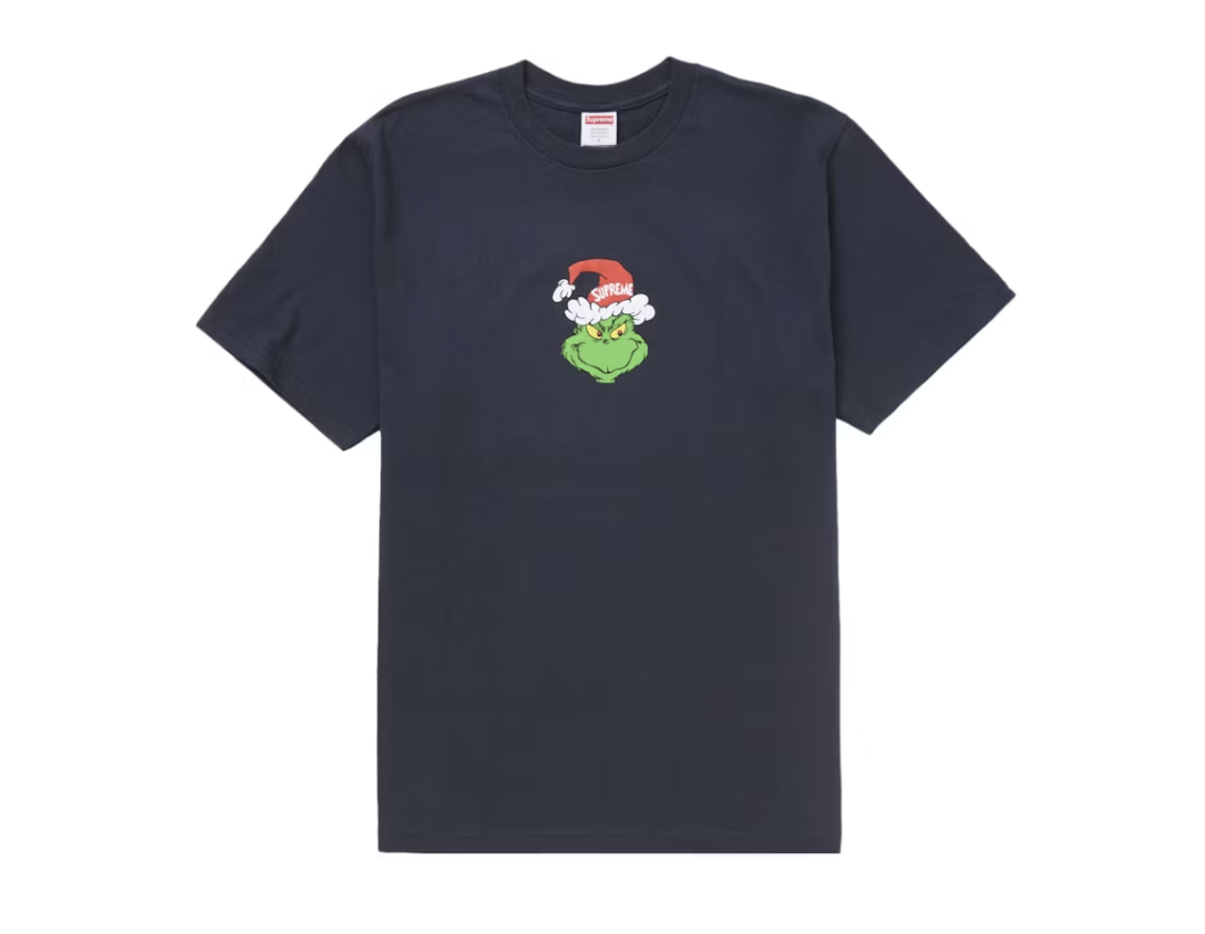 Supreme Grinch Tee in Navy from Fall/Winter 24 collection, featuring iconic character graphic