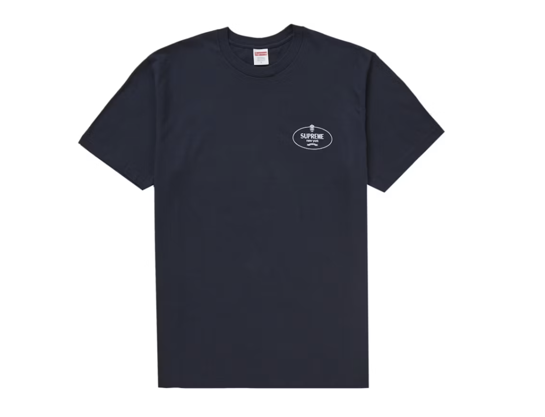 Supreme Crest Tee in Navy from the Fall/Winter 2024 collection, featuring a classic design with embroidered logo