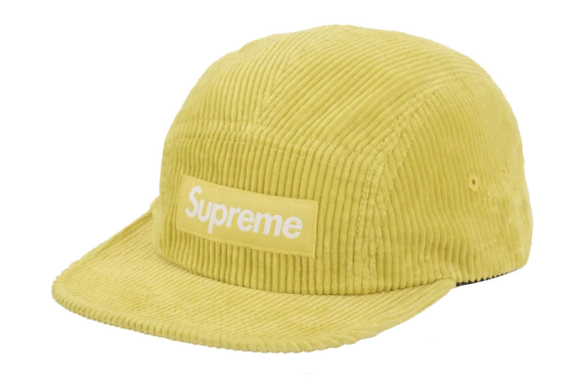 Yellow Supreme Corduroy Camp Cap from Fall/Winter 24 collection, stylish and trendy