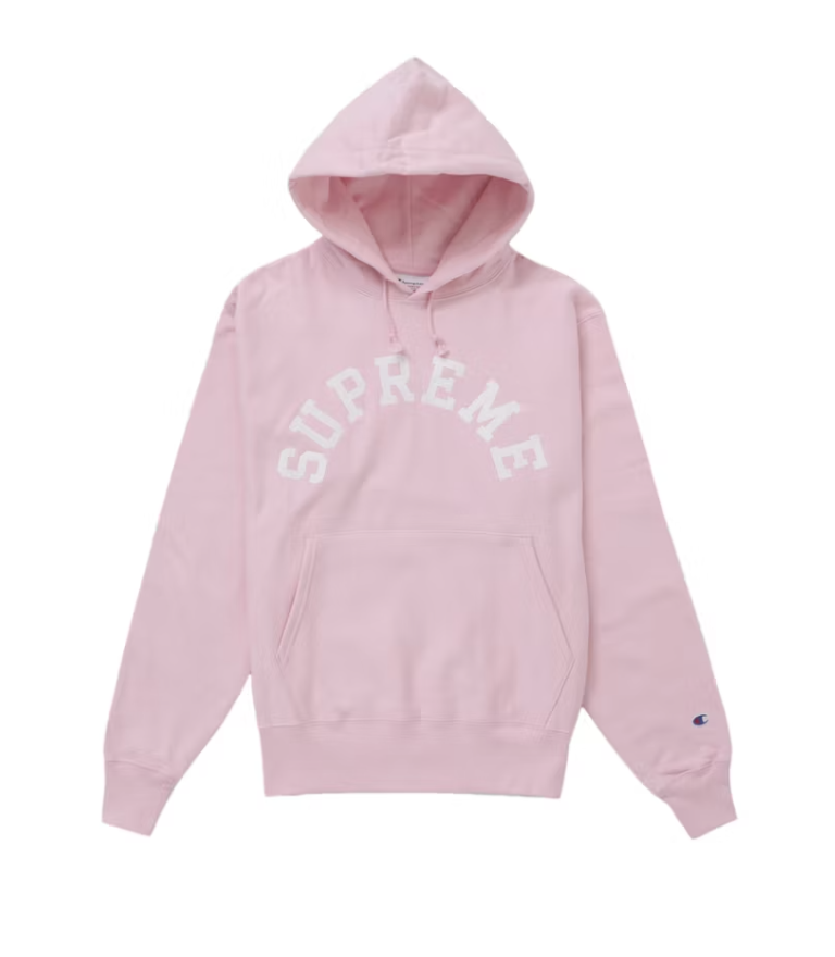 Pink Supreme Champion Hoodie SS25 brand new deadstock men's fashion sweatshirt with logo design