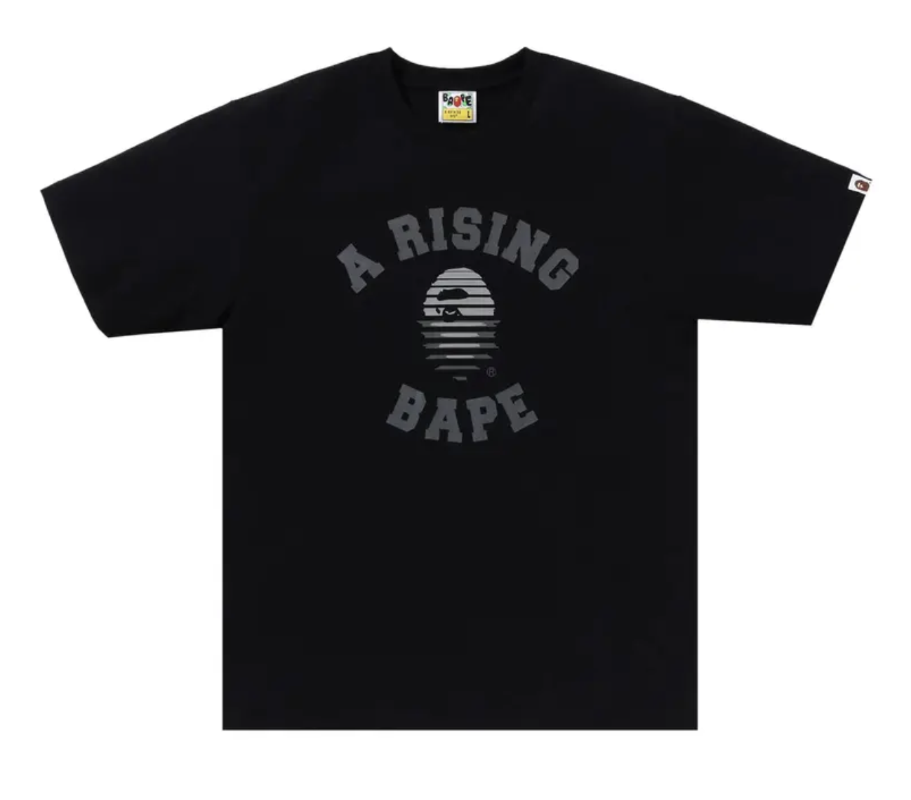 Black BAPE A Rising Bape T-shirt featuring SS24 branding and deadstock condition