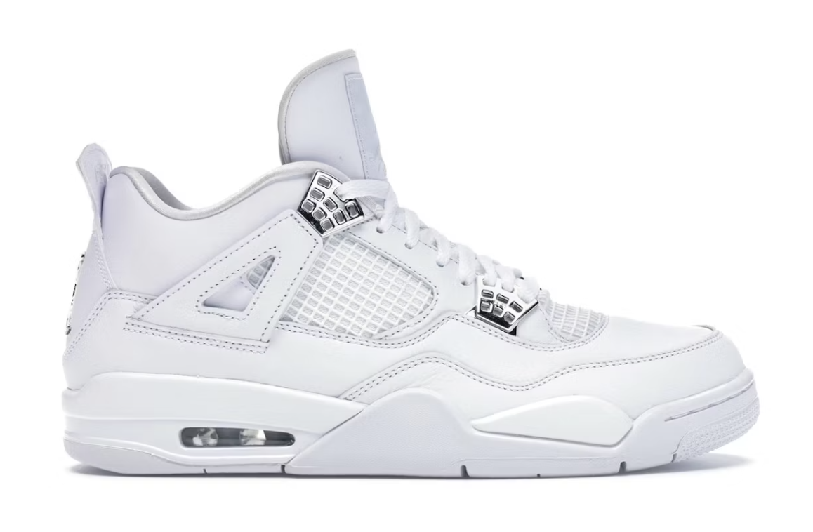 Brand new Deadstock Jordan 4 Retro Pure Money (2017) sneakers showcasing pristine white leather upper and iconic style