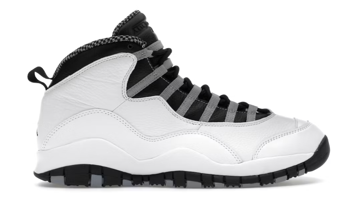 Jordan 10 Retro OG Steel sneaker in brand new deadstock condition, featuring sleek design and premium materials