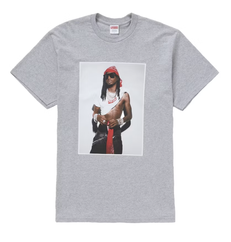 Front view of the Supreme Playboi Carti Tee in Heather Grey, FW25 deadstock edition