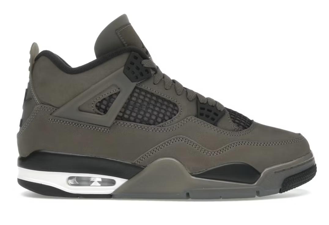 Close-up of the brand new Jordan 4 Retro Cave Stone sneakers with SKU FV5029-200, showcasing the stylish design and premium deadstock condition
