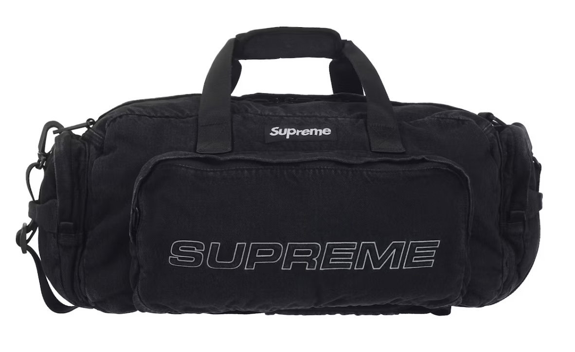 Black Supreme Denim Duffle Bag FW25 brand new deadstock for stylish travel and storage