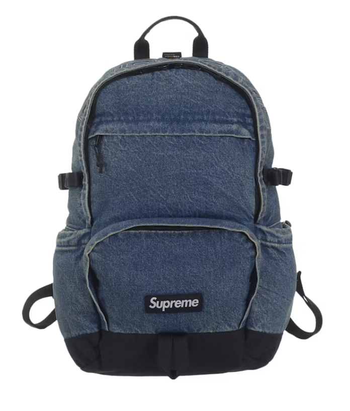 Supreme Denim Backpack in Washed Indigo color, FW25 brand new deadstock authentic design