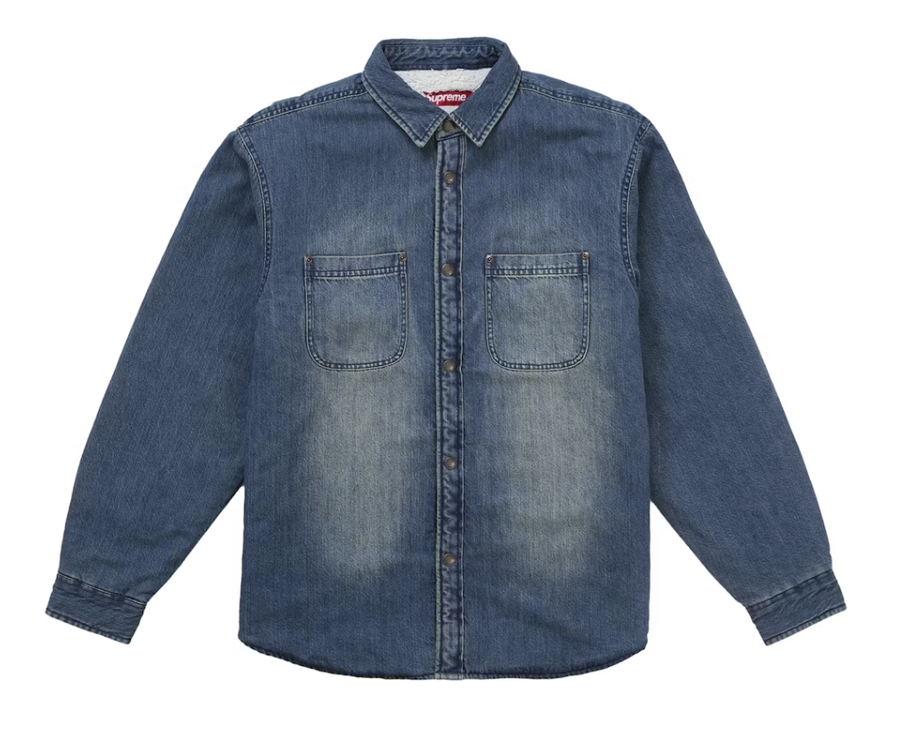 Supreme Shearling Lined Denim Work Shirt - Overdyed Blue