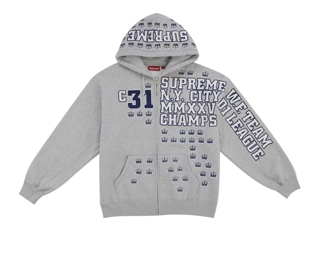 Supreme League Champs Zip Up Hoodie - Grey