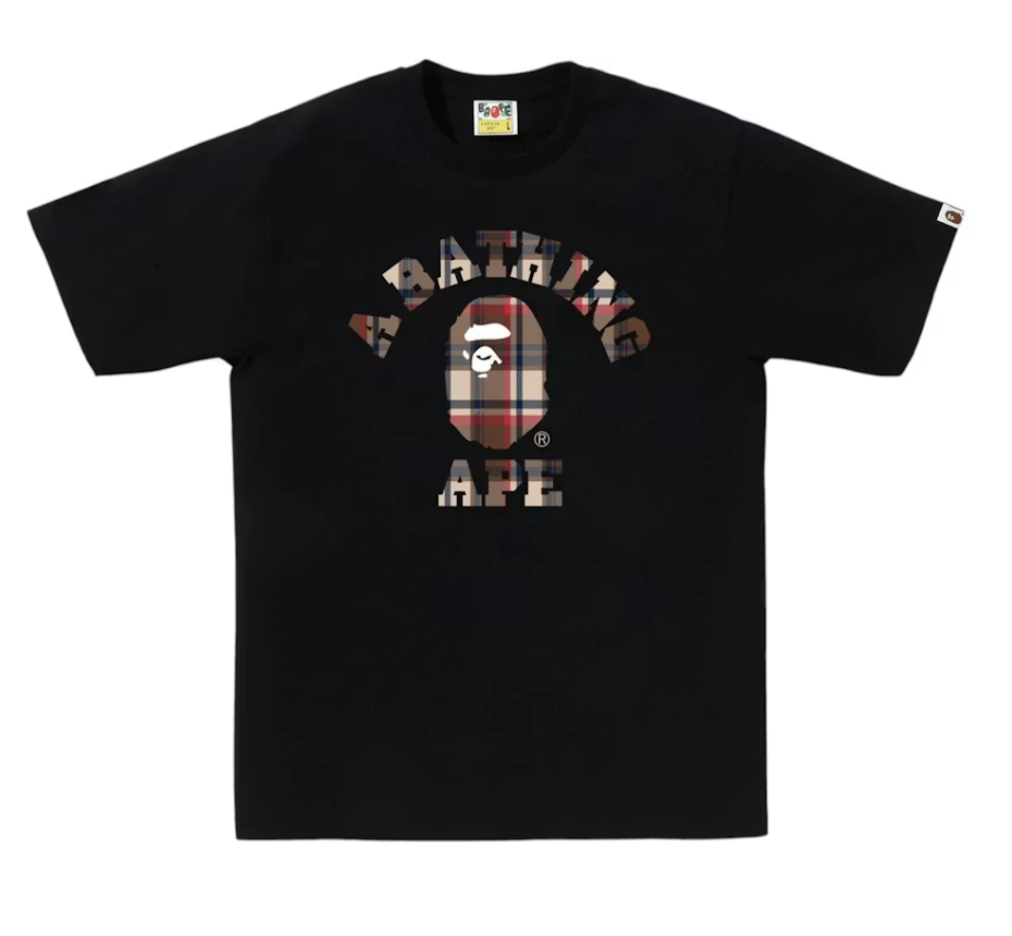 BAPE Check College Tee - Black/Red (FW25)